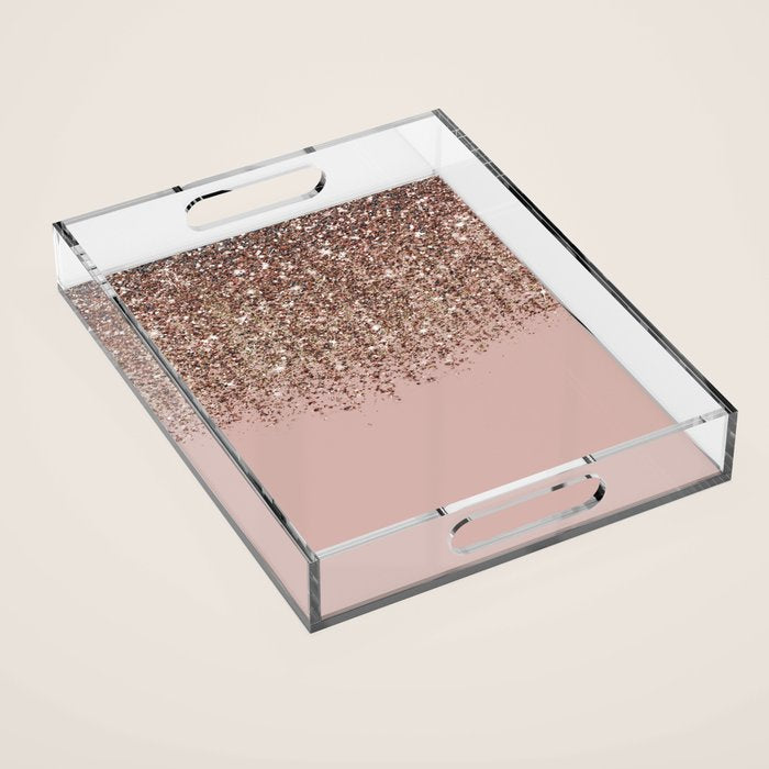 Blush Pink Rose Gold Bronze Cascading Glitter Acrylic Tray Gallery Image 1