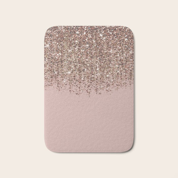 Blush Pink Rose Gold Bronze Cascading Glitter Bath Mat Gallery Image 1