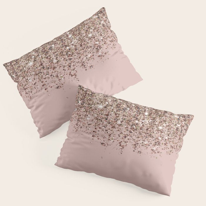 Blush Pink Rose Gold Bronze Cascading Glitter Pillow Sham Gallery Image 3