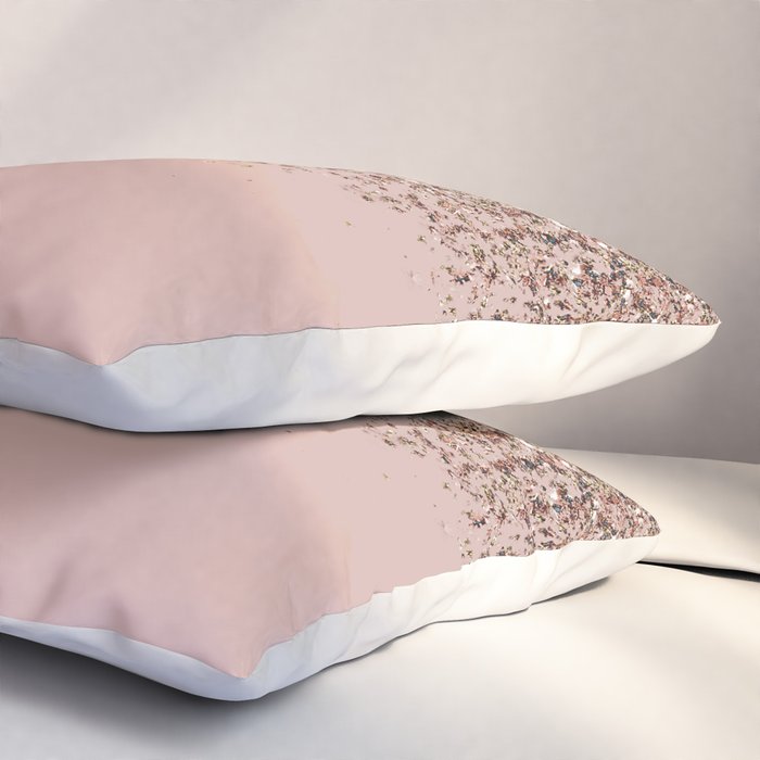 Blush Pink Rose Gold Bronze Cascading Glitter Pillow Sham Gallery Image 3