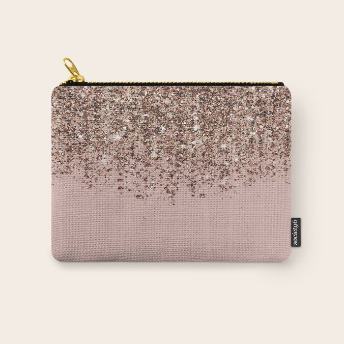 Blush Pink Rose Gold Bronze Cascading Glitter Carry All Pouch Gallery Image 1