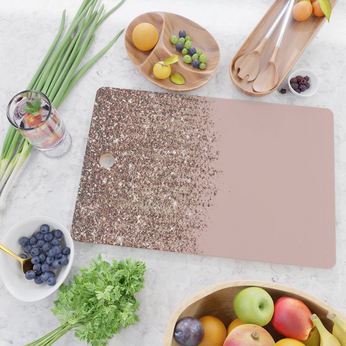 Blush Pink Rose Gold Bronze Cascading Glitter Cutting Board Gallery Image 2