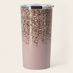 Blush Pink Rose Gold Bronze Cascading Glitter Travel Mug Gallery Image 1