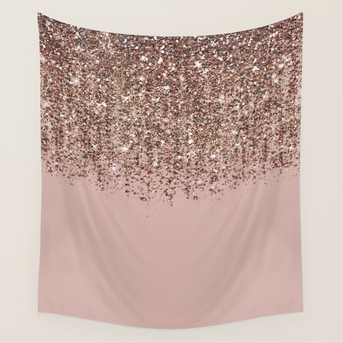 Blush Pink Rose Gold Bronze Cascading Glitter Wall Tapestry Gallery Image 4