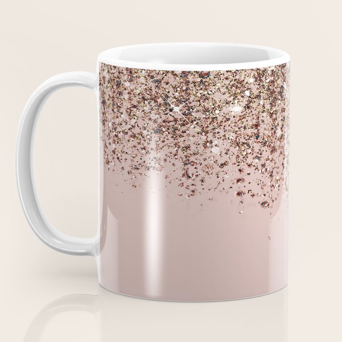 Blush Pink Rose Gold Bronze Cascading Glitter Coffee Mug Gallery Image 3