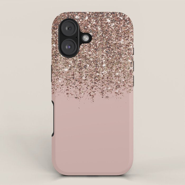 Blush Pink Rose Gold Bronze Cascading Glitter iPhone Case Gallery Image 1