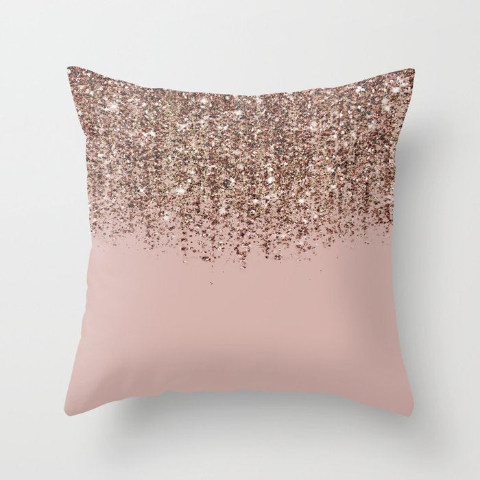 Blush Pink Rose Gold Bronze Cascading Glitter Throw Pillow Gallery Image 6