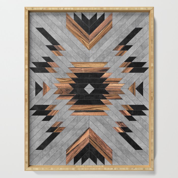 Urban Tribal Pattern No.6 - Aztec - Concrete and Wood Serving Tray Gallery Image 1