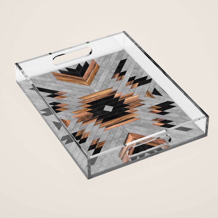 Urban Tribal Pattern No.6 - Aztec - Concrete and Wood Acrylic Tray Gallery Image 1