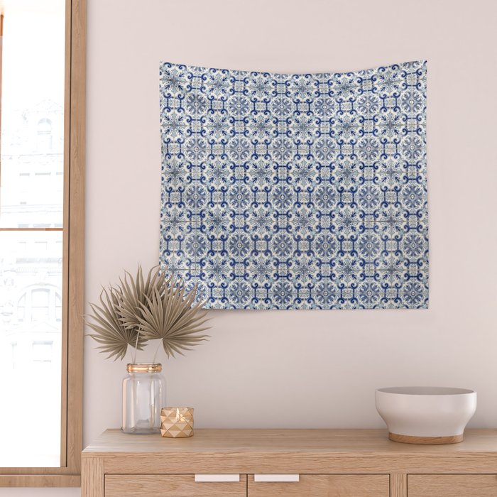 Portuguese tiles pattern blue Wall Tapestry Gallery Image 2