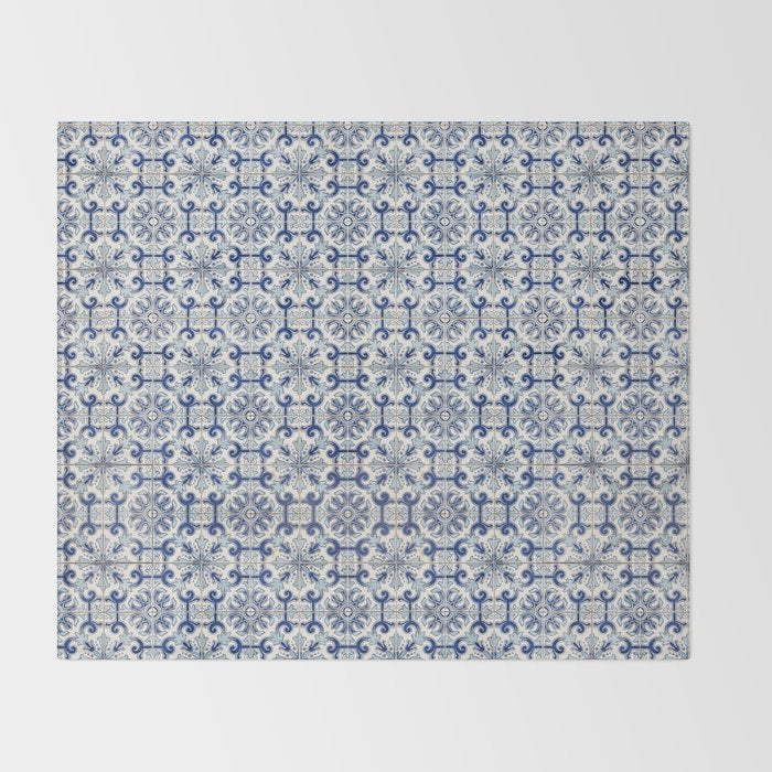 Portuguese tiles pattern blue Throw Blanket Gallery Image 2