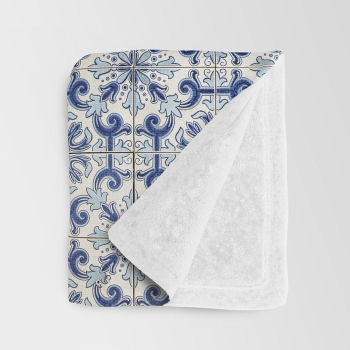 Portuguese tiles pattern blue Throw Blanket Gallery Image 3