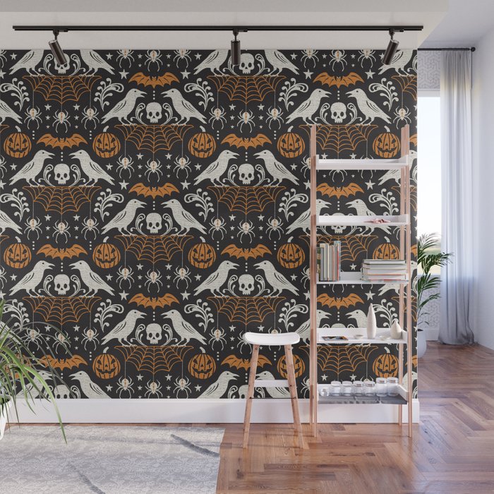 All Hallows' Eve - Black Orange Halloween Wall Mural Gallery Image 1