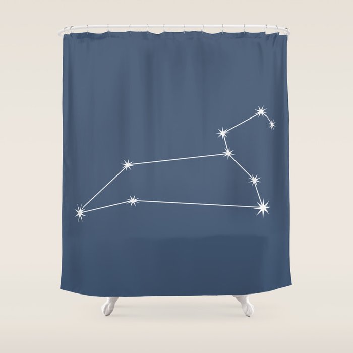 Leo Zodiac Star Constellation Line Art Neutral Blue Shower Curtain Gallery Image 1