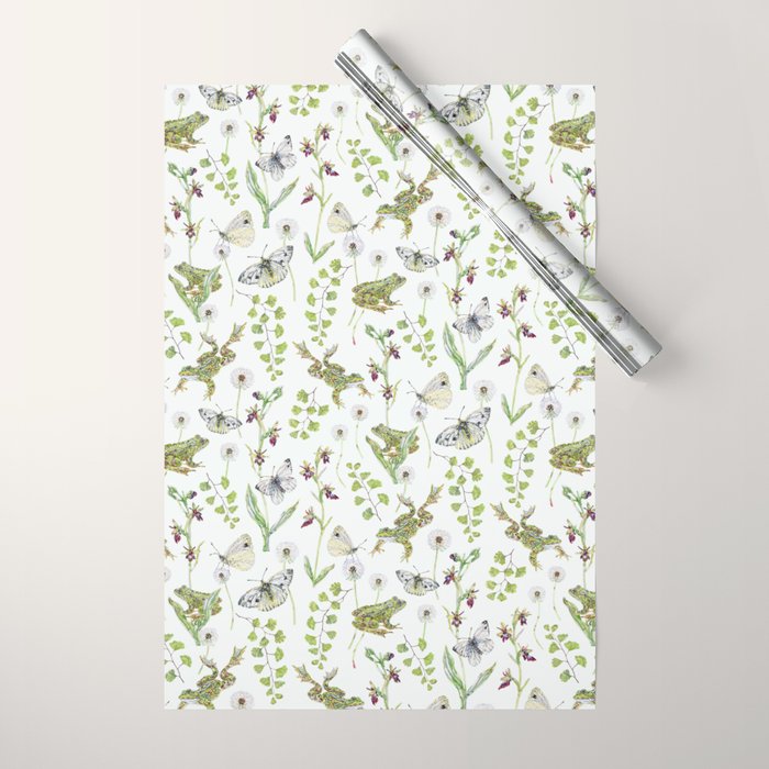 Spring Frogs and Orchids - Light Green Wrapping Paper Gallery Image 1