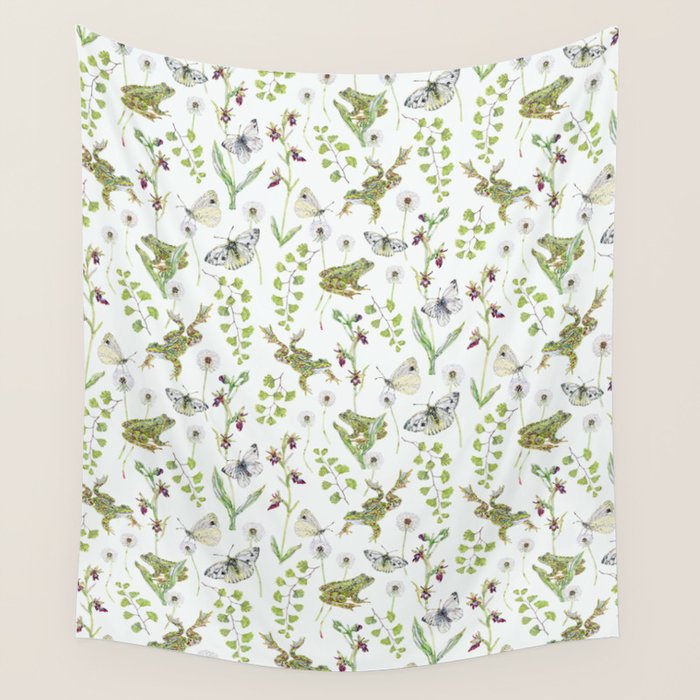 Spring Frogs and Orchids - Light Green Wall Tapestry Gallery Image 4
