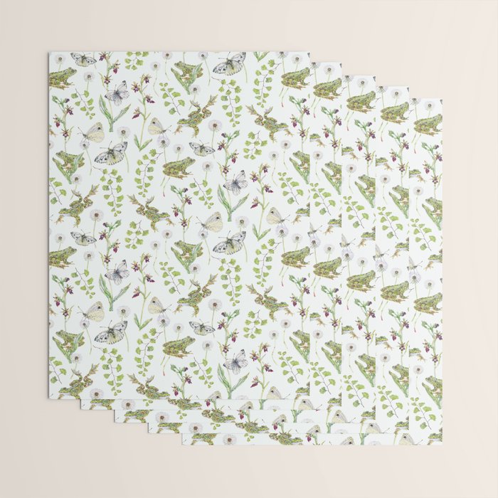 Spring Frogs and Orchids - Light Green Wrapping Paper Gallery Image 3