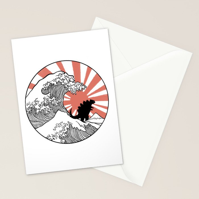 Godzilla Rising Sun The Great Wave  Stationery Card Gallery Image 2