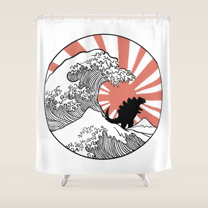 Godzilla Rising Sun The Great Wave  Shower Curtain Gallery Image 1