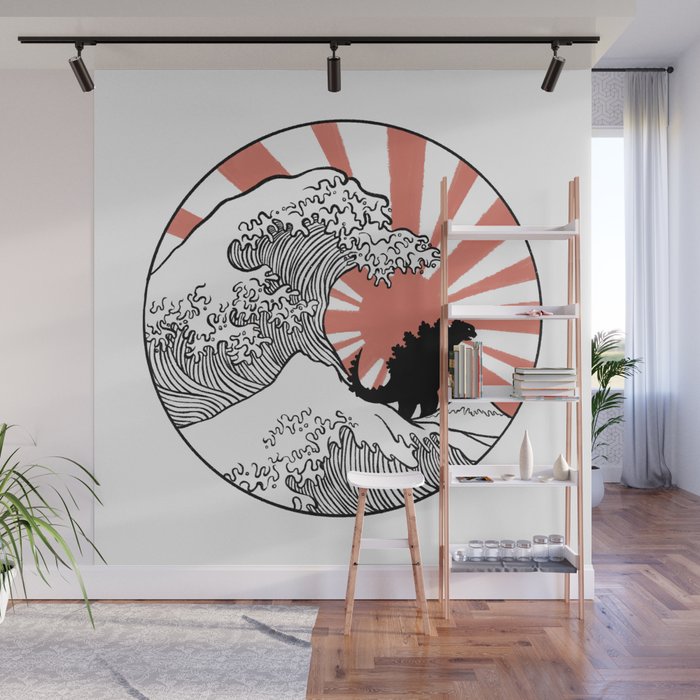 Godzilla Rising Sun The Great Wave  Wall Mural Gallery Image 1
