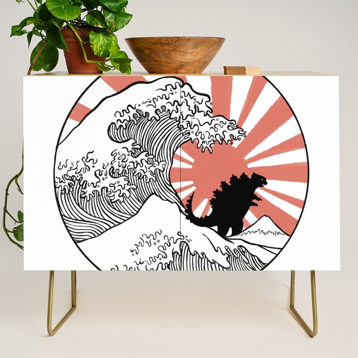 Godzilla Rising Sun The Great Wave  Credenza Gallery Image 1