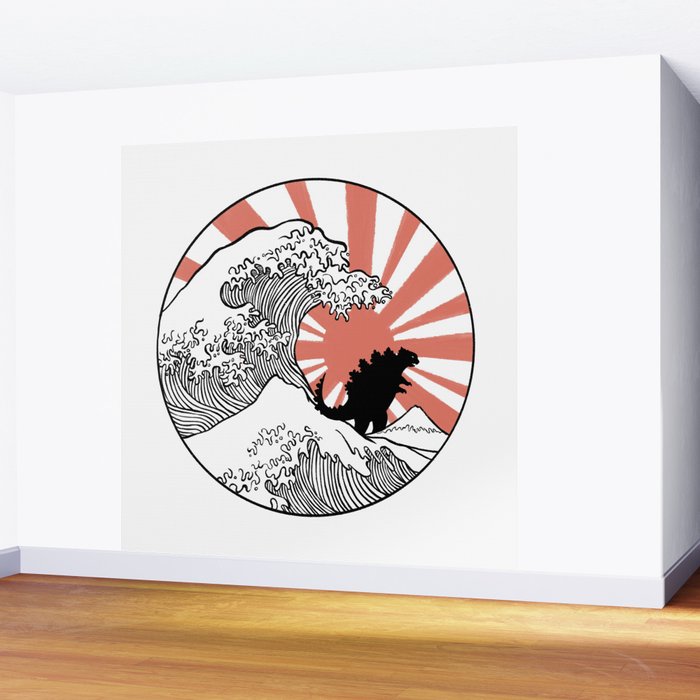 Godzilla Rising Sun The Great Wave  Wall Mural Gallery Image 2