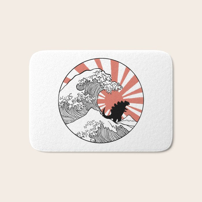 Godzilla Rising Sun The Great Wave  Bath Mat Gallery Image 1