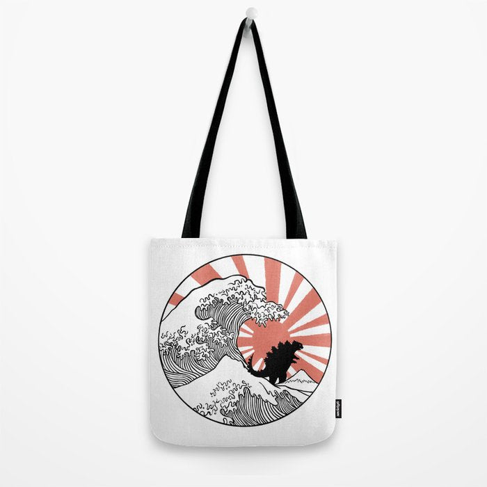 Godzilla Rising Sun The Great Wave  Tote Bag Gallery Image 2