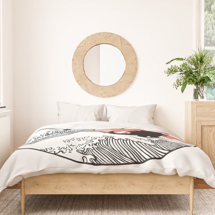 Godzilla Rising Sun The Great Wave  Duvet Cover Gallery Image 3