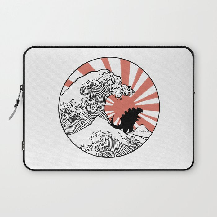 Godzilla Rising Sun The Great Wave  Laptop Sleeve Gallery Image 1