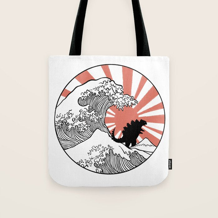 Godzilla Rising Sun The Great Wave  Tote Bag Gallery Image 1