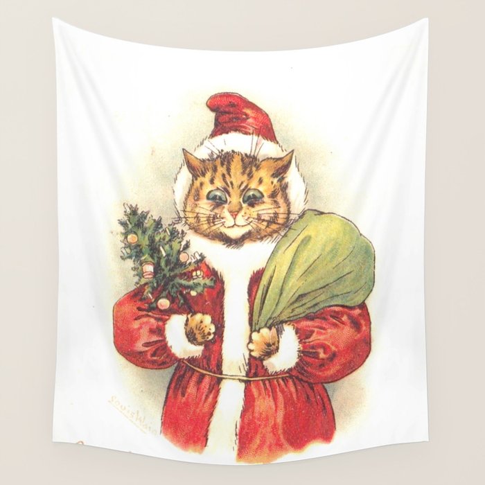 'Father Christmas Cat' by Louis Wain Wall Tapestry Gallery Image 4