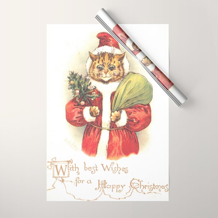 'Father Christmas Cat' by Louis Wain Wrapping Paper Gallery Image 1