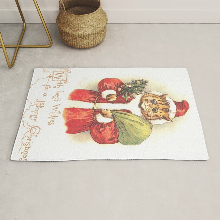 'Father Christmas Cat' by Louis Wain Rug Gallery Image 1