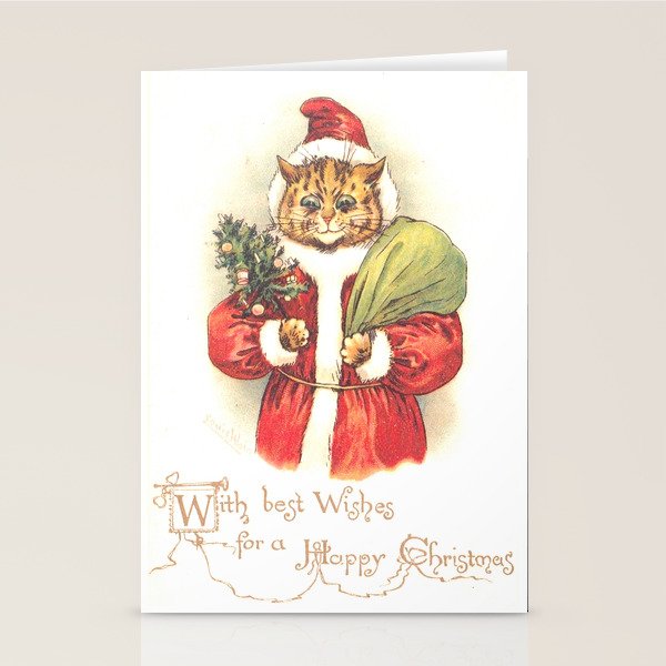 'Father Christmas Cat' by Louis Wain Stationery Card Gallery Image 1