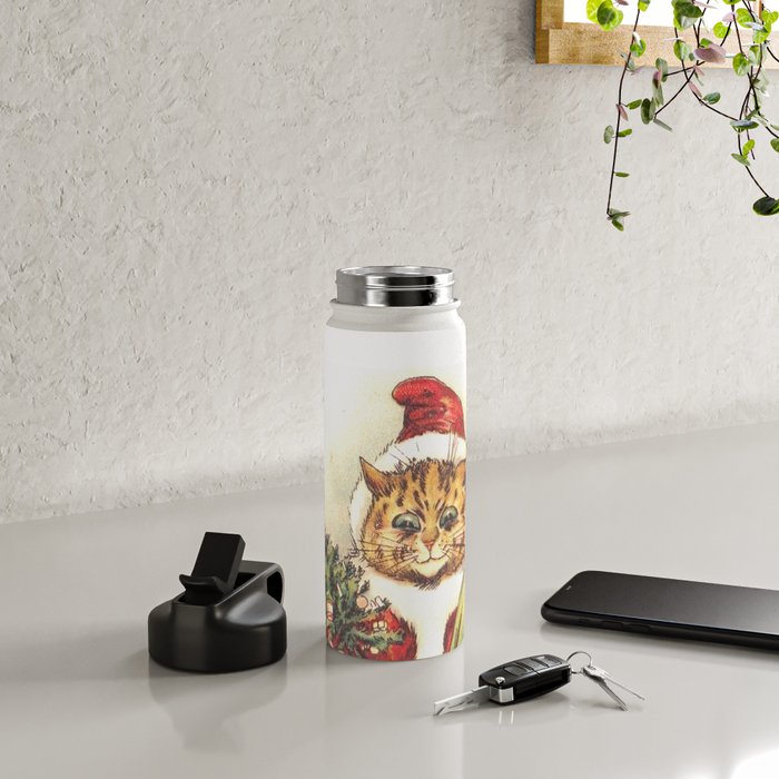 'Father Christmas Cat' by Louis Wain Water Bottle Gallery Image 4