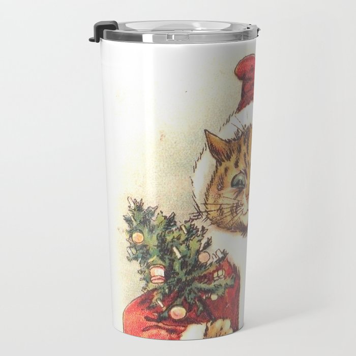 'Father Christmas Cat' by Louis Wain Travel Mug Gallery Image 3