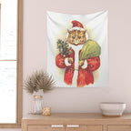 'Father Christmas Cat' by Louis Wain Wall Tapestry Gallery Image 2