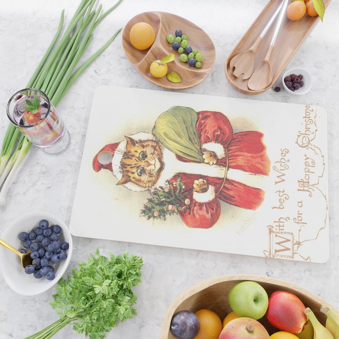 'Father Christmas Cat' by Louis Wain Cutting Board Gallery Image 2