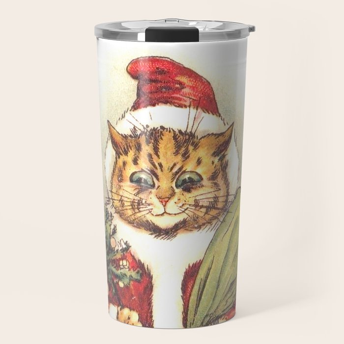 'Father Christmas Cat' by Louis Wain Travel Mug Gallery Image 1