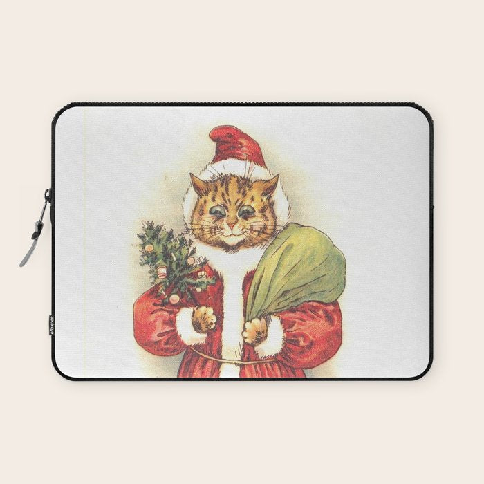 'Father Christmas Cat' by Louis Wain Laptop Sleeve Gallery Image 1