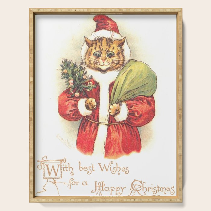 'Father Christmas Cat' by Louis Wain Serving Tray Gallery Image 1