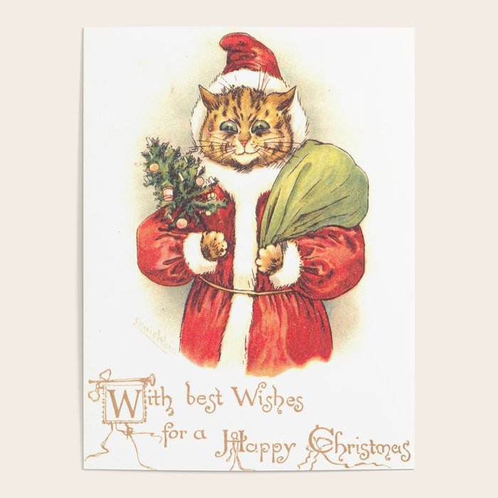 'Father Christmas Cat' by Louis Wain Poster Gallery Image 4