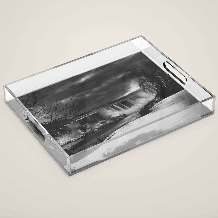Niagara Falls, dark winter night after snowfall black and white photograph  by Alexander Henderson Acrylic Tray Gallery Image 1