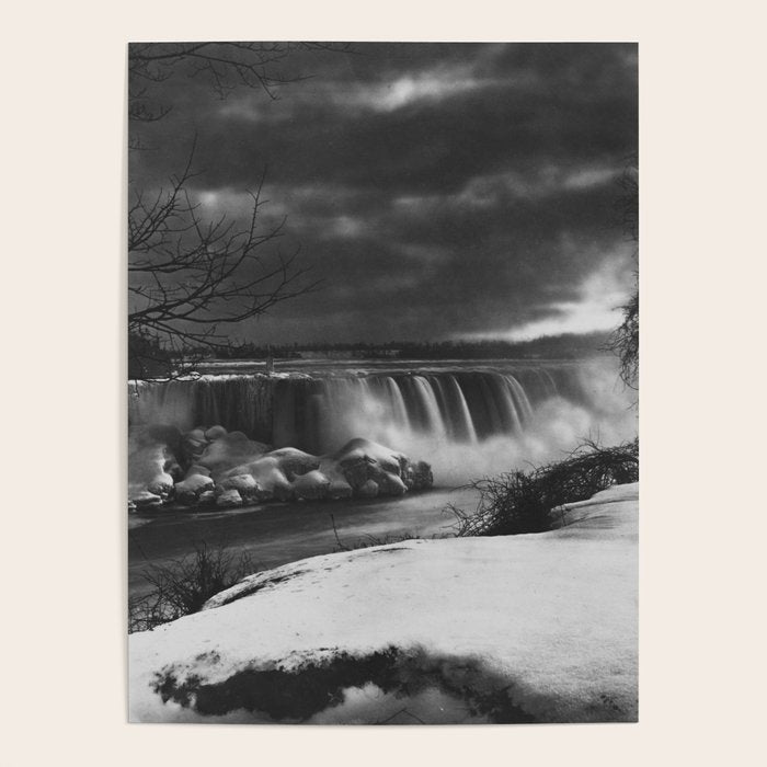Niagara Falls, dark winter night after snowfall black and white photograph  by Alexander Henderson Poster Gallery Image 4