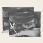 Niagara Falls, dark winter night after snowfall black and white photograph  by Alexander Henderson Placemat Gallery Image 1