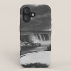 Niagara Falls, dark winter night after snowfall black and white photograph  by Alexander Henderson iPhone Case Gallery Image 1