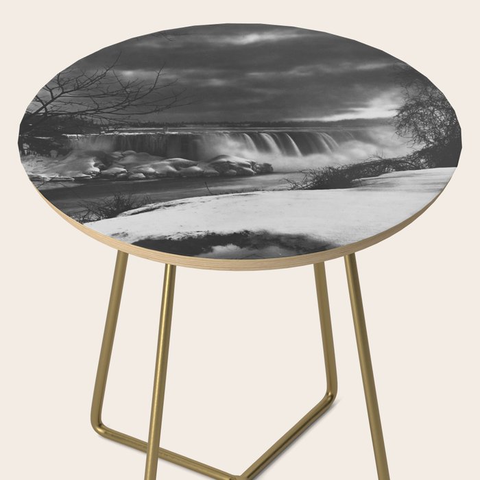 Niagara Falls, dark winter night after snowfall black and white photograph  by Alexander Henderson Side Table Gallery Image 2