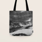 Niagara Falls, dark winter night after snowfall black and white photograph  by Alexander Henderson Tote Bag Gallery Image 1