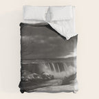 Niagara Falls, dark winter night after snowfall black and white photograph  by Alexander Henderson Duvet Cover Gallery Image 6